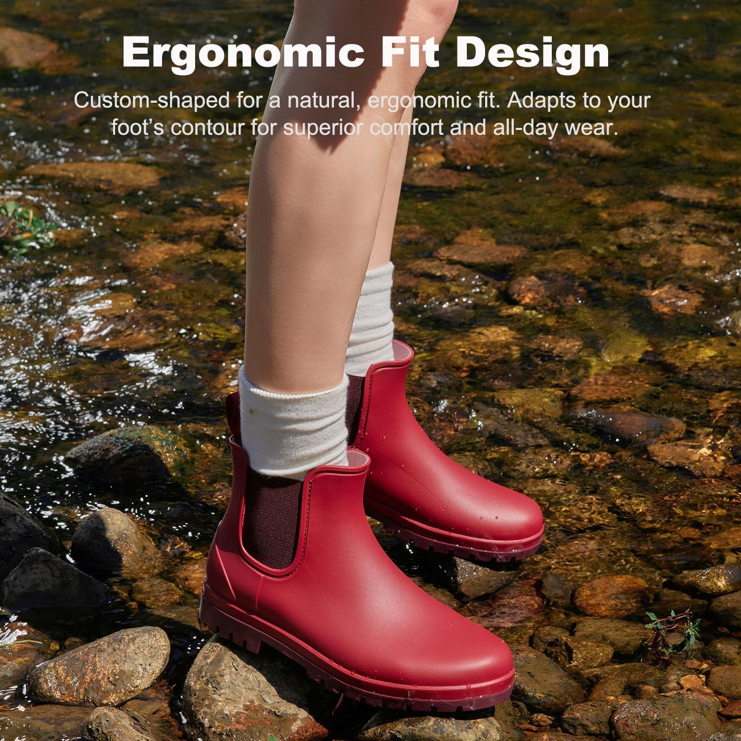 planone Minimalist Everyday Comfort Short Rain Boots for Women Arch Support Chelsea Boots Classic Waterproof Ankle Non-Slip Rubber Shoes with Removable Cushioned Insole - Image 5