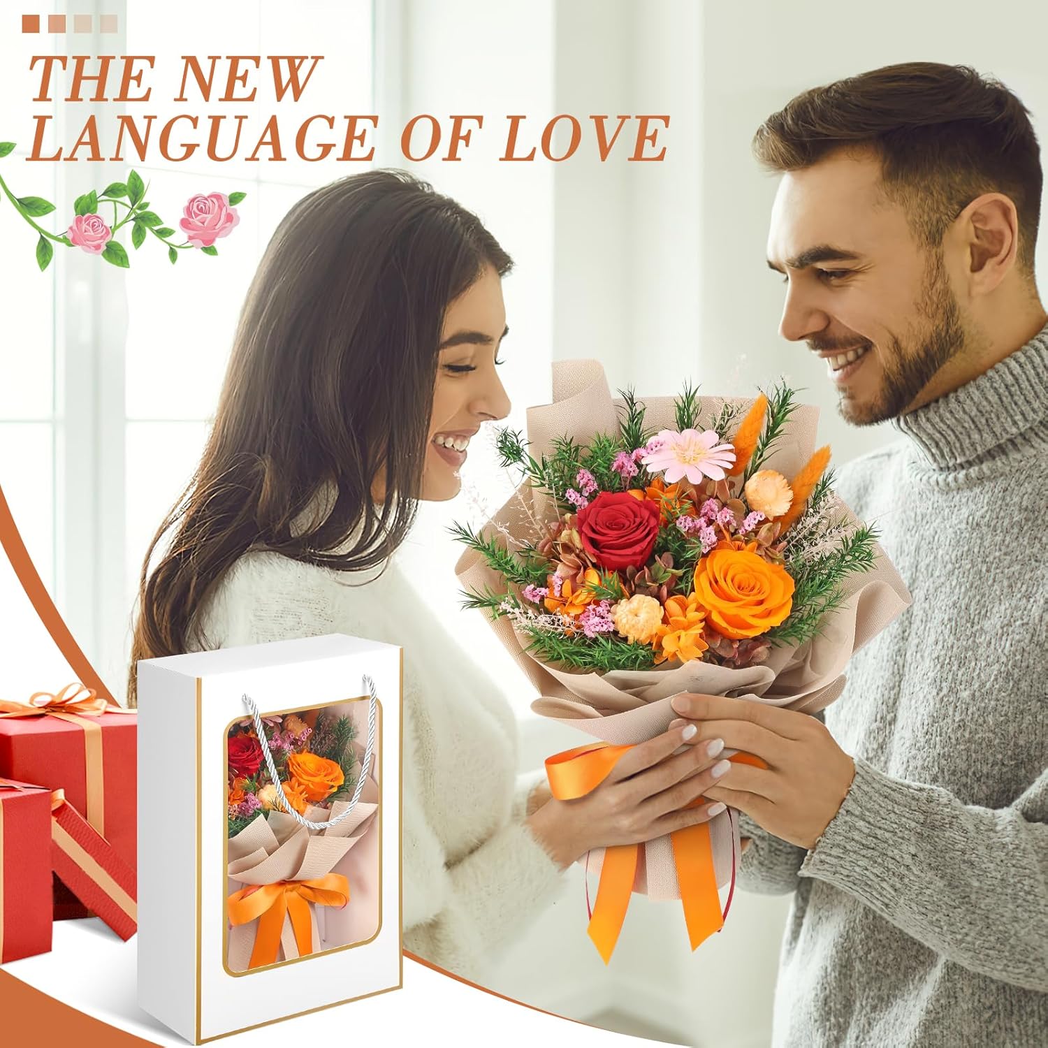 Bloom's Diary Preserved Flowers Bouquet, Flowers for Delivery Prime, Birthday Gifts for Women, Wife, Mother, Her (Orange) - Image 6