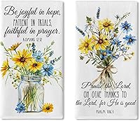 Croar Wildflower Christian Kitchen Dish Towels Set of 2 - Religious Flower Mason Jar Bible Verse, Absorbent 18x26 Polyester Drying Towels