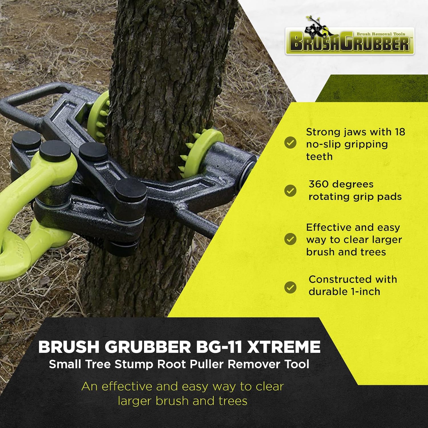 Brush Grubber BG-11 Xtreme Larger Brush & Tree Stump Root Puller Remover Tool w/Rugged Handles, 1" Steel Construction, & 18 Gripping Teeth (2 Pack)