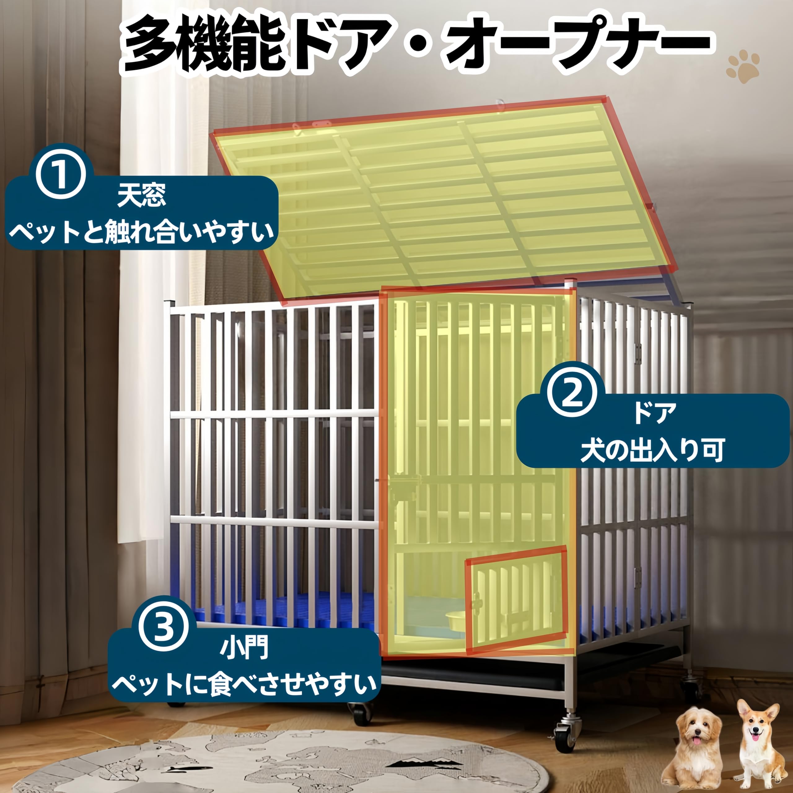 ペットケージ 犬小屋折りたたみ キャスタートレー幅110×奥行72