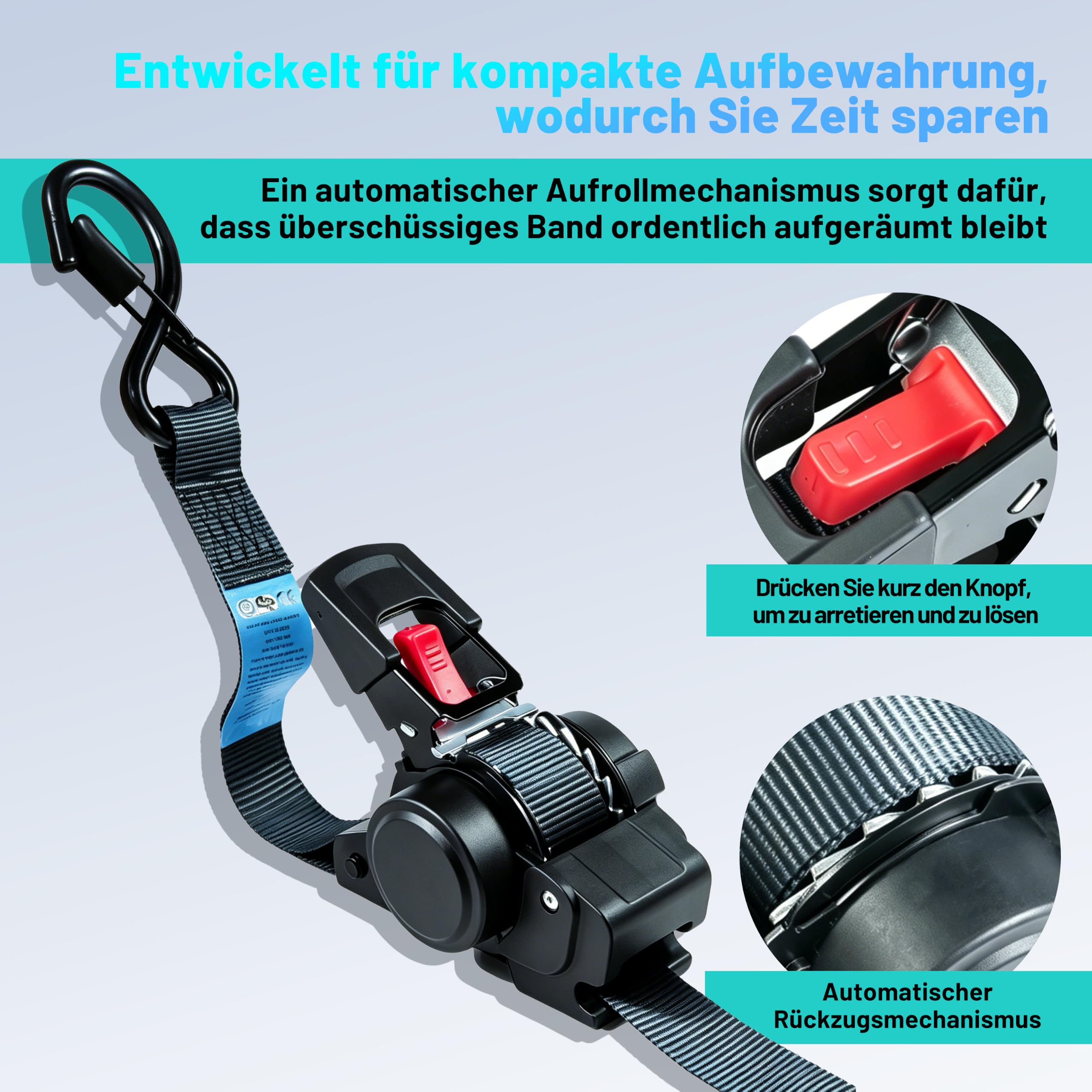Confezione da 4 cinghie a cricchetto automatiche, 25 mm x 3,5 m, resistenza alla rottura di 681 kg, cinghie di carico resistenti con ganci a S rivestiti e passanti morbidi, per camion, rimorchi, moto