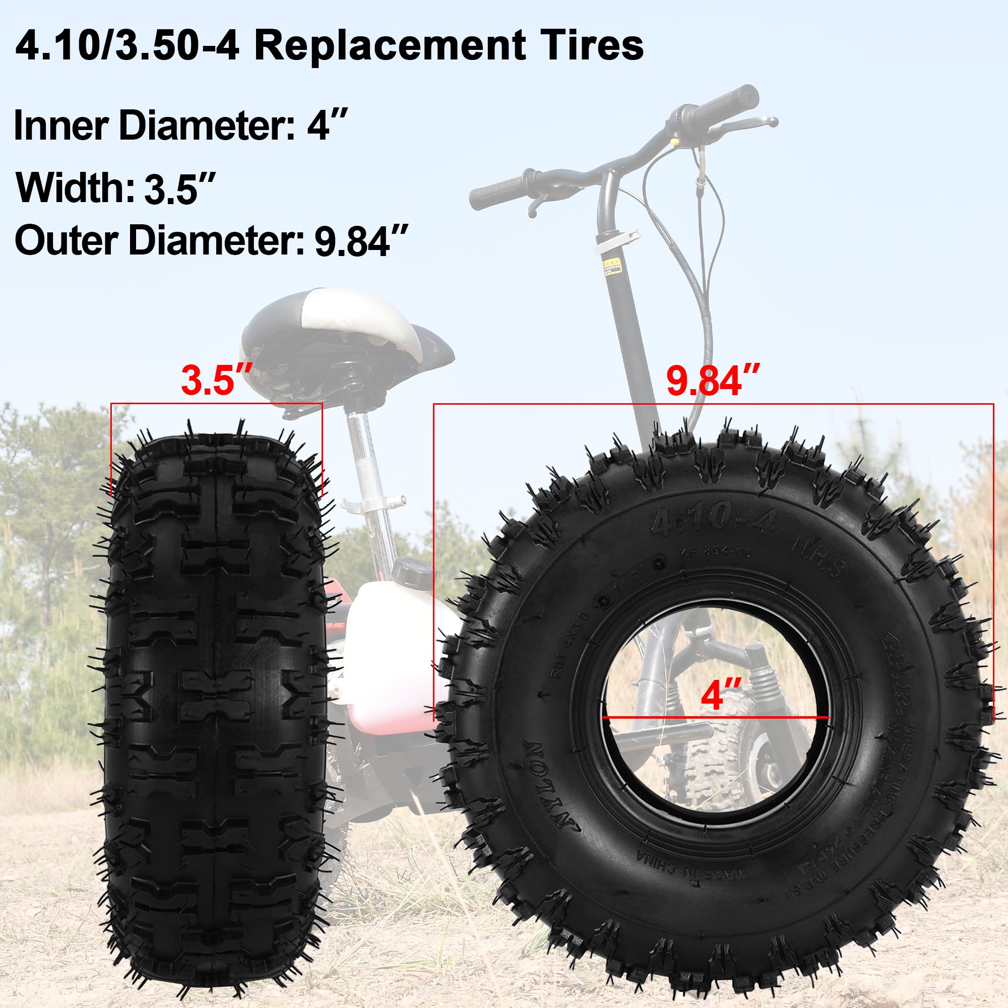 4.10/3.50-4 Pneu et Chambre à Air Remplacement pour Tondeuse à Gazon Camion à Main Brouette Chariots de Jardin Go Kart Souffleuses à Neige Chariots Utilitaires Remorques de Jardin ATV 2 Set