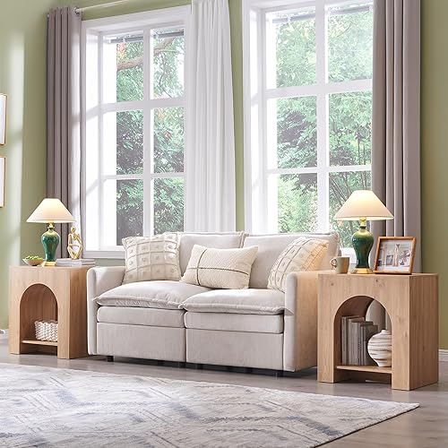 Miniatura 3 de Juego de 2 mesas auxiliares arqueadas con estación de carga tipo C, moderna mesita de noche de dormitorio de 22 pulgadas con estante arqueado, mesa