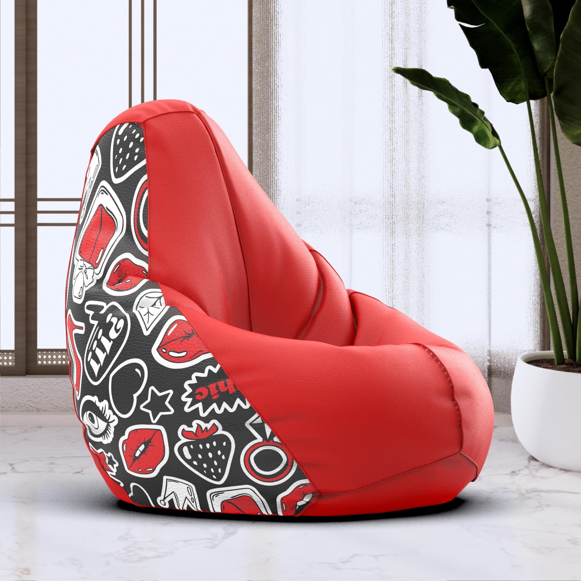 Bean Bag Chair Cover | Size: 6XL | Color: Chic - H - Red Black | Without Beans | Premium Leatherette Cover (CMF 2488)-image-21