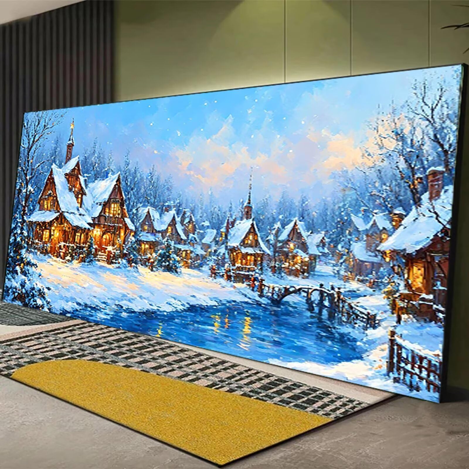 Malen nach Zahlen Kinder Winter, Malen Nach Zahlen Erwachsene Geschenke Home Wand Dekor Bastelset, Malen nach Zahlen Kleine Stadt | Malen nach Zahlen Ohne Rahmen (90x180cm) Bastelset Erwachsene S-1