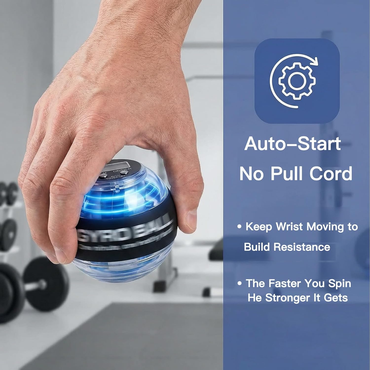 Torque Ball with Counter, Auto-Start Gyroscopic Wrist Exerciser, Forearm & Grip Strength Trainer, Hand Strength Training Ball with LED Lights（with Screen Counting Function）