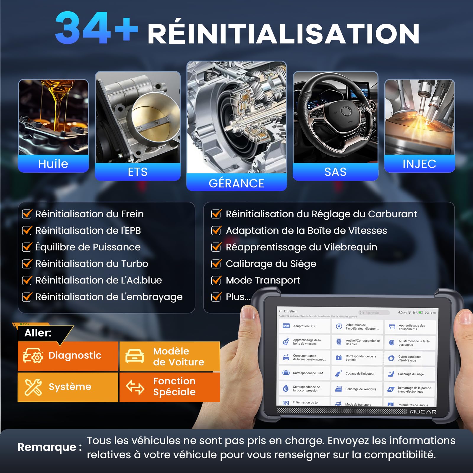 mucar 892BT AI Valise Diagnostic Auto,Bidirectionnel obd2 Diagnostic Français,Codage ECU,34+ Réinitialisations,Diagnostic de Tous Les systèmes, Guide V.A.G, FCA AutoAuth, CANFD&DOIP, Gratuit à Vie