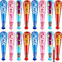 WILLBOND 17 Inch Inflatable Baseball Bats Bulk (18 Pack Mixed Colors + Pump) - Fun Party Favors, Carnival Prizes & Baseball Decor