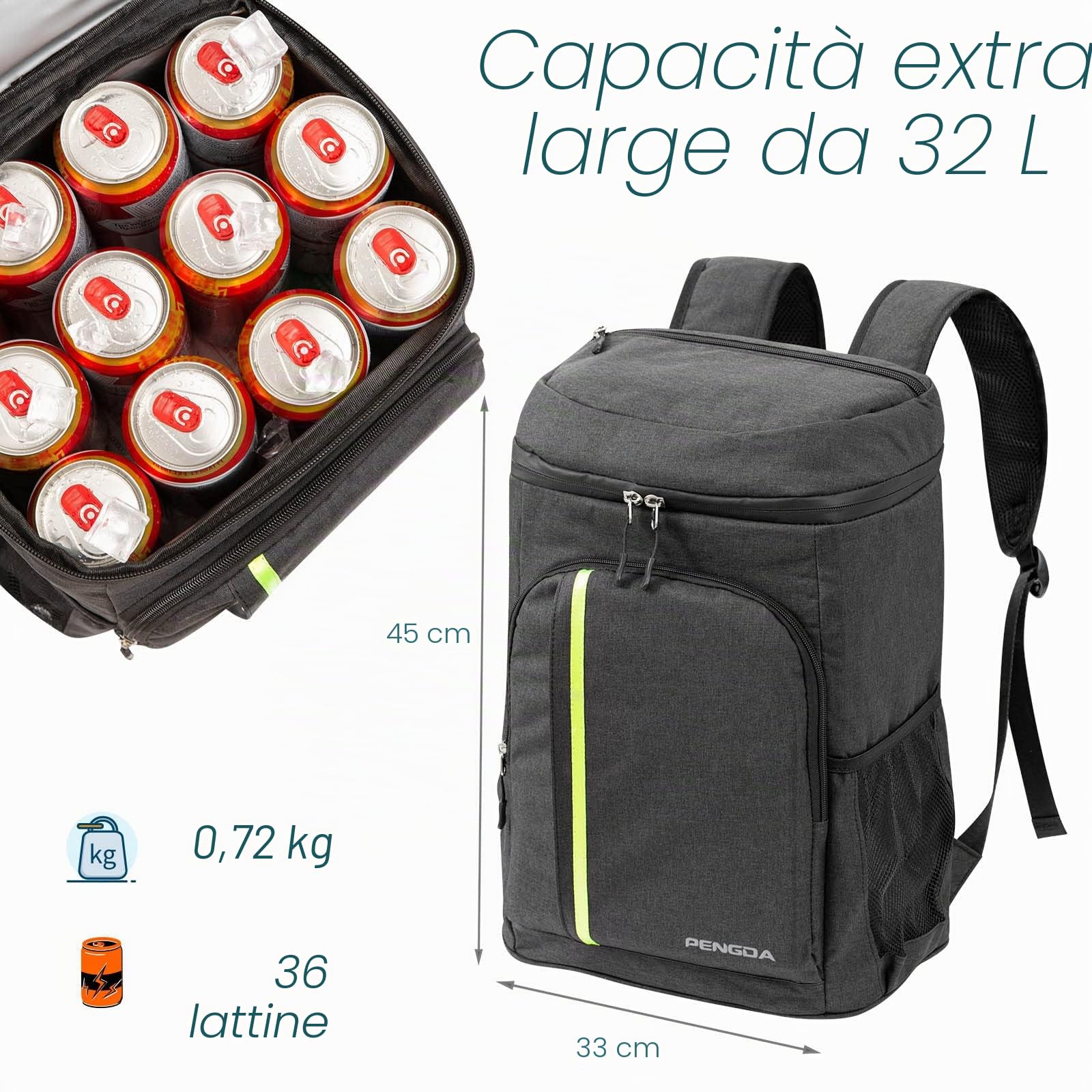 PENGDA Zaino Termico Frigo Zaino 36 lattine Borsa Termica Isoterma Porta Pranzo a per Campeggio Picnic Escursionismo Trekking Resistenza All'acqu