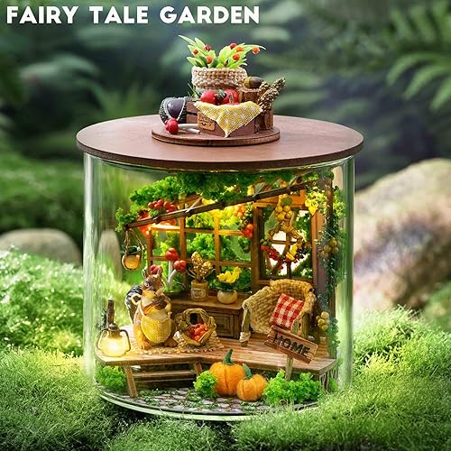 Miniatura 3 de SPILAY Kit de muebles de madera en miniatura, mini casa de muñecas hecha a mano con cubierta antipolvo y LED, escala 124, juguetes creativos de