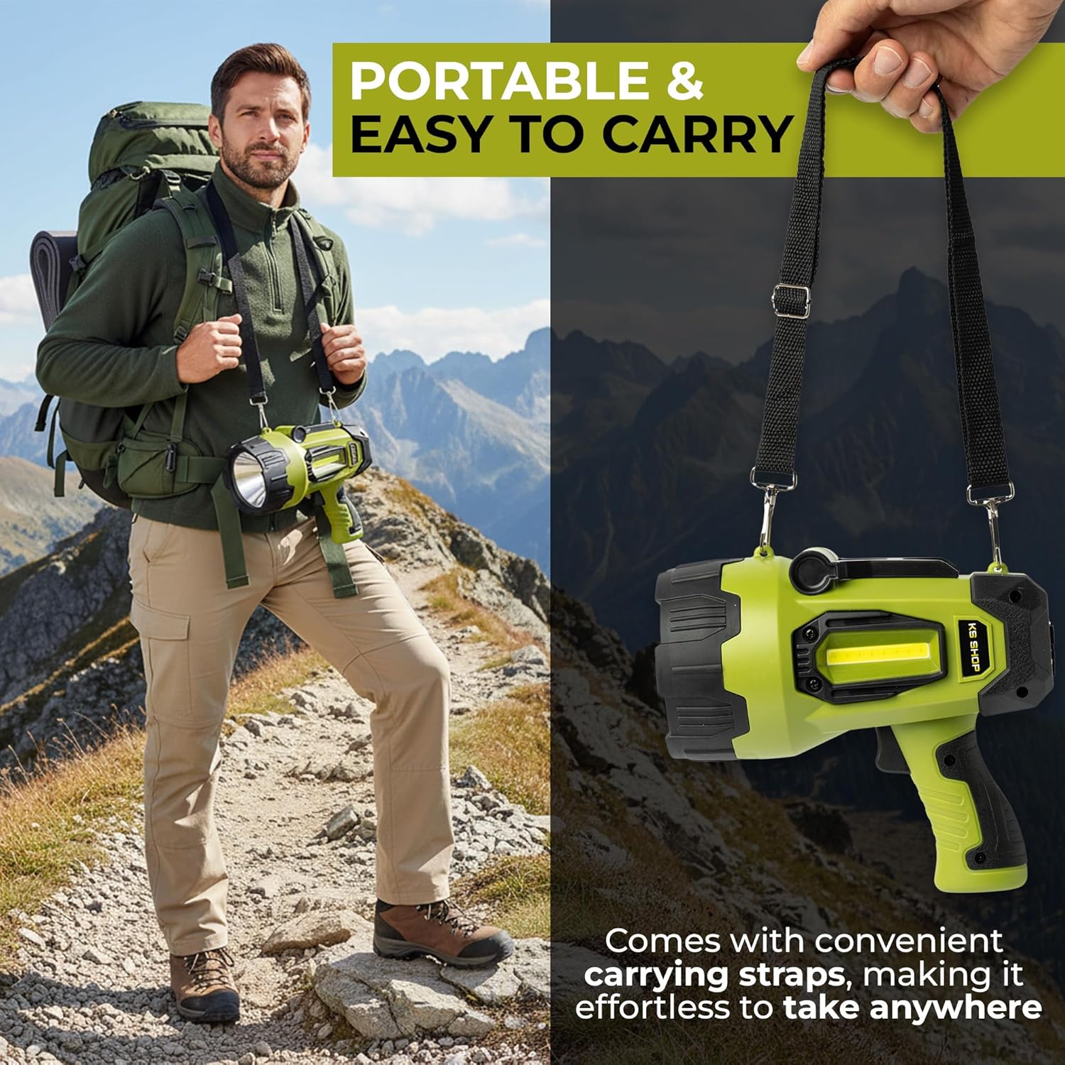 Camping Lantern Rechargeable - Led Spotlight Flashlight 90,000LM With 10,000mAh (6 To 12 Hours Of Runtime) - Usb-c Fast Charging- Outdoor Handheld Spotlight For Camping, Flash Lights For Emergency