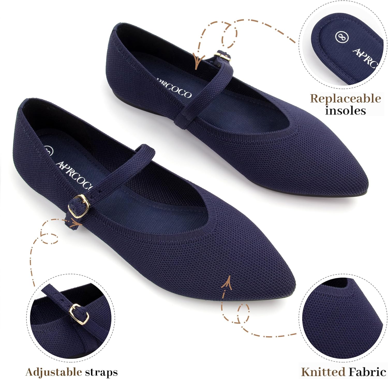 Flats for Women Knit Pointed Toe Ballet Flat with Ankle Strap Casual Womens Shoes Comfort Soft Walking Office - Image 3