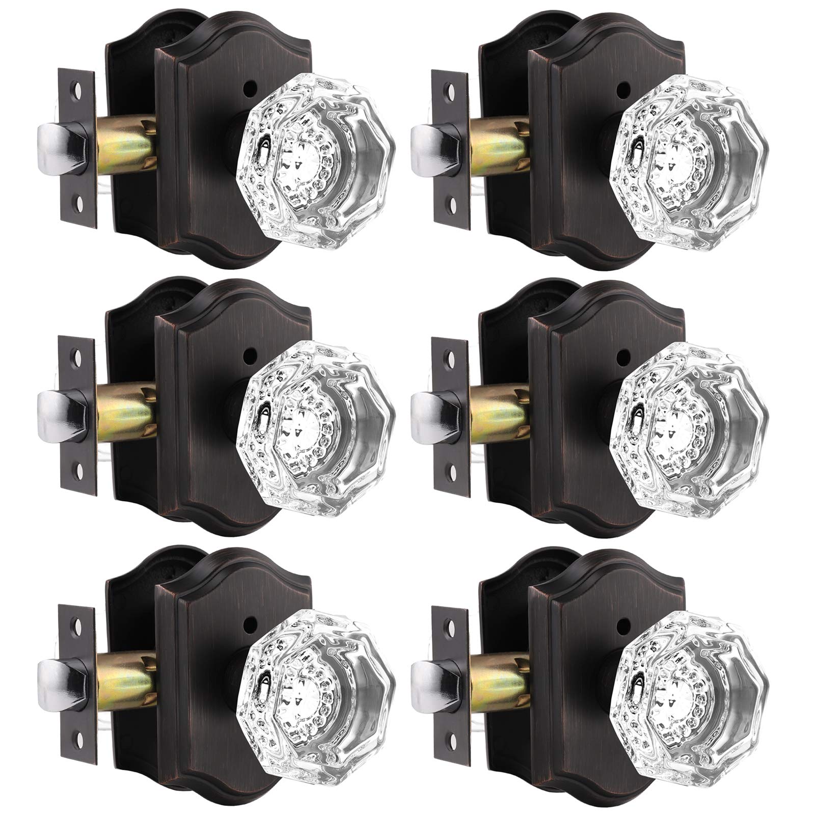 Gobrico Perillas De Puerta De Privacidad Interior Con Cerradura Para Cama/baño, Manijas De Puerta Sin Llave Con Mecanismo De Bloqueo De Pasador De Empuje En Forma De Cristal Octágono Con Placa