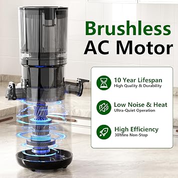 Juicer Machines, Cold Press Juicer with 5.3 Extra Large Feed Chute and Powerful AC Brushless Motor Fit Whole Fruits & Vegetable, High Juice Yield, BPA Free, Extra One Replace Strainer