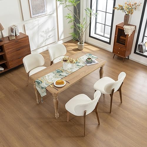 Miniatura 9 de YOUNIKE Silla de comedor con respaldo alto, silla única de cocina estilo moderno de mediados de siglo, silla acentuada sin brazos de tela bouclé