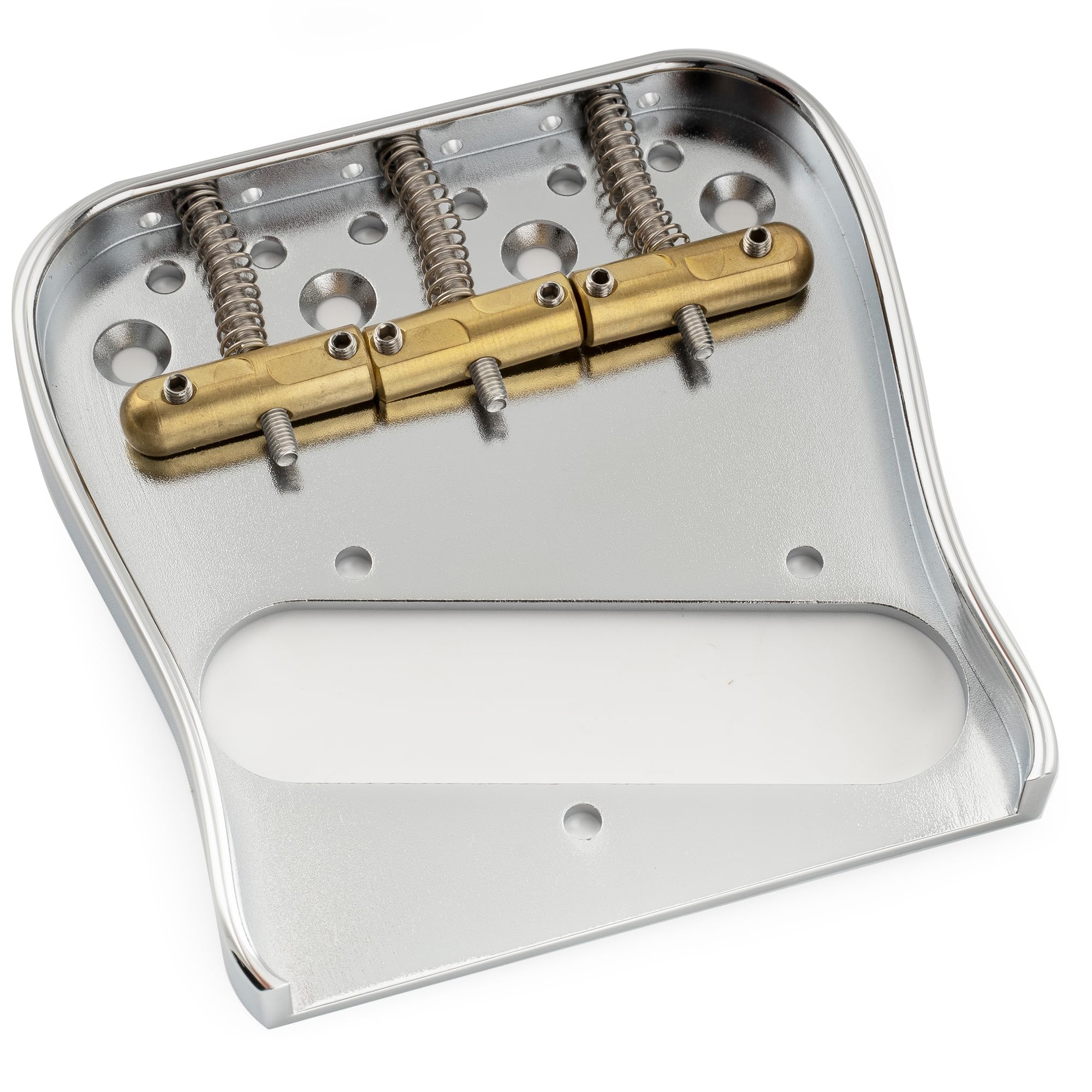 Musiclily Ultra 54mm 3-Silletas Compensadas Curvo Puente Telecaster con Placa Latón para Guitarra Eléctrica estilo Tele, Cromado