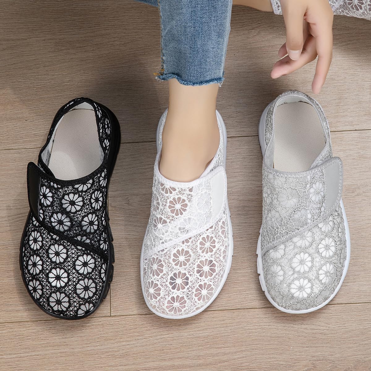 Damskie trampki na koturnie z siateczki wsuwane buty trekkingowe