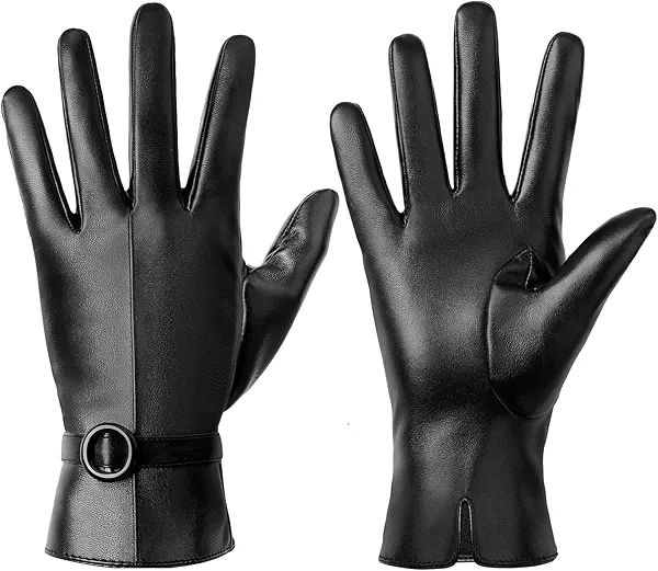 Womens Winter Leather Gloves, Touchscreen Texting Driving Gloves, Super Soft Warm Lined Womens Glove Cold Weather
