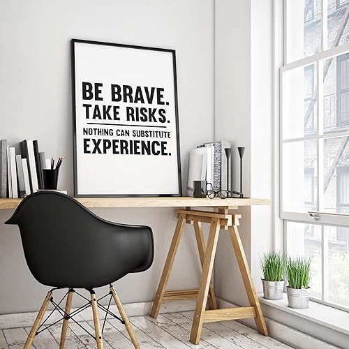 Be Brave Take Risks Nothing Can Substitute Experience Poster Print, Inspirational Print, Motivational Quotes, Office Art, Cubicle Picture, Home Wall