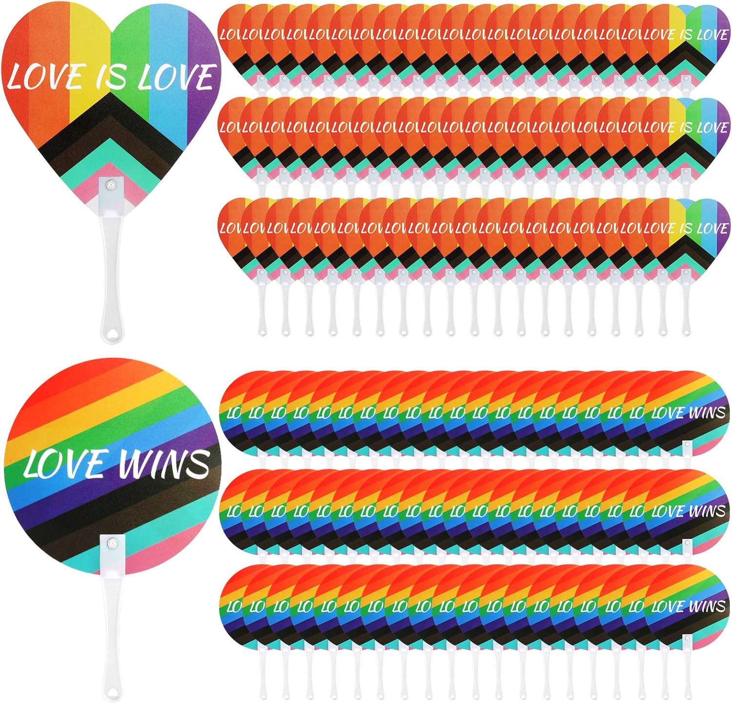 120 Pcs Pride Rainbow Hand Fans, LGBT Plastic Fans, Heart & Round Handheld Fans for Gay Pride Parade, Rainbow Decorations, Pride Accessories