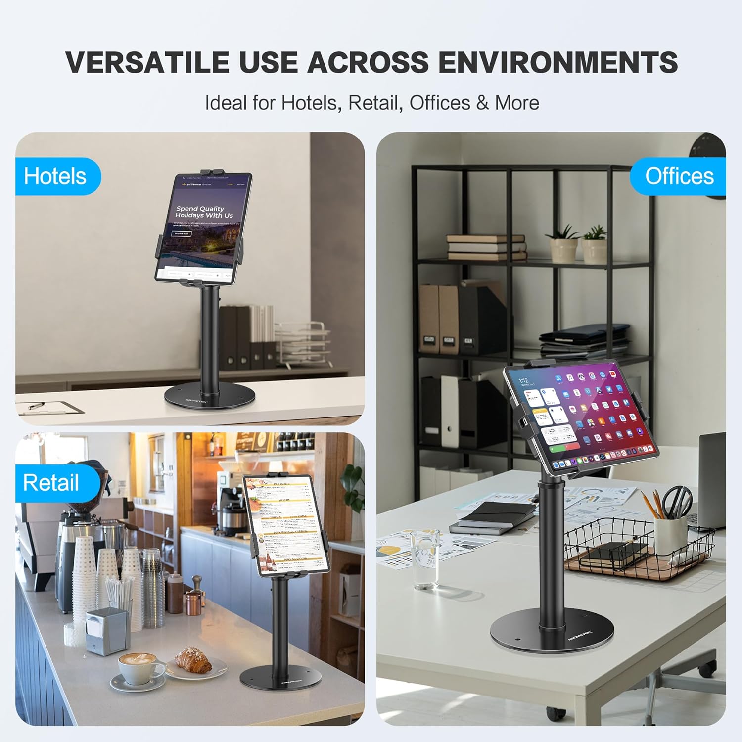 AboveTEK 360° Rotating Retail Kiosk iPad Stand Bundle with POS Tablet Kiosk Stand - Universal Tablet Locking Mount for 7.9"-11" Devices