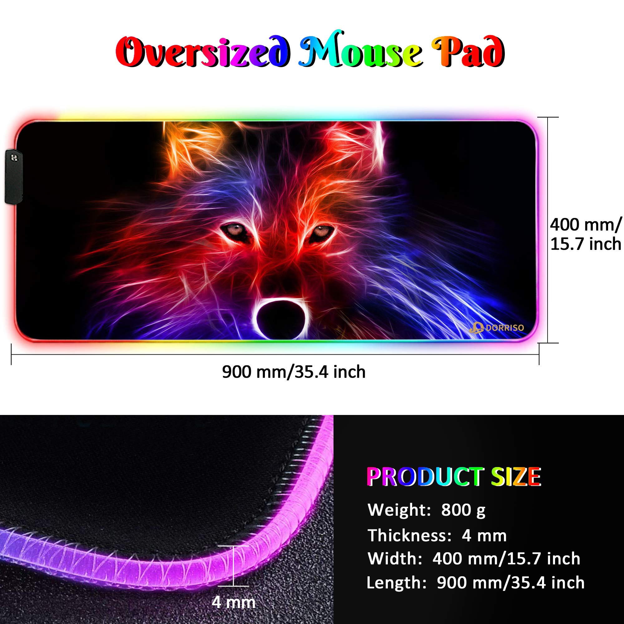 RGB DużA PodkłAdka Pod Mysz Do Gier 900x400x4 Mm Xxl 12 TrybóW śWiecenia Rgb Led Rozszerzone PodkłAdki Pod Mysz AntypośLizgowa Gumowa Podstawa Klawiatura PodkłAdki Pod Mysz Do Komputera Laptop Pc Biurko PodkłAdka Pod Mysz Do Gier Ognisty Wilk
