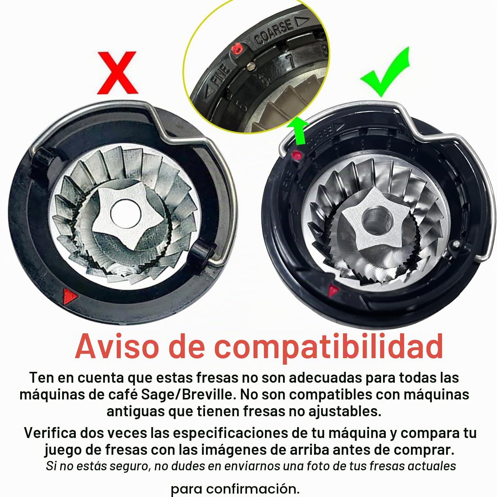 Juego de fresas cónicas de repuesto compatible con máquinas de café Breville Espresso Molinillo de café (Pre 1926 PDC)