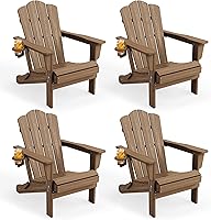 Vista 57 de Juego de sillas Adirondack plegables KINGYES de 2, Silla plegable Adirondack de HDPE para todo clima, Café
