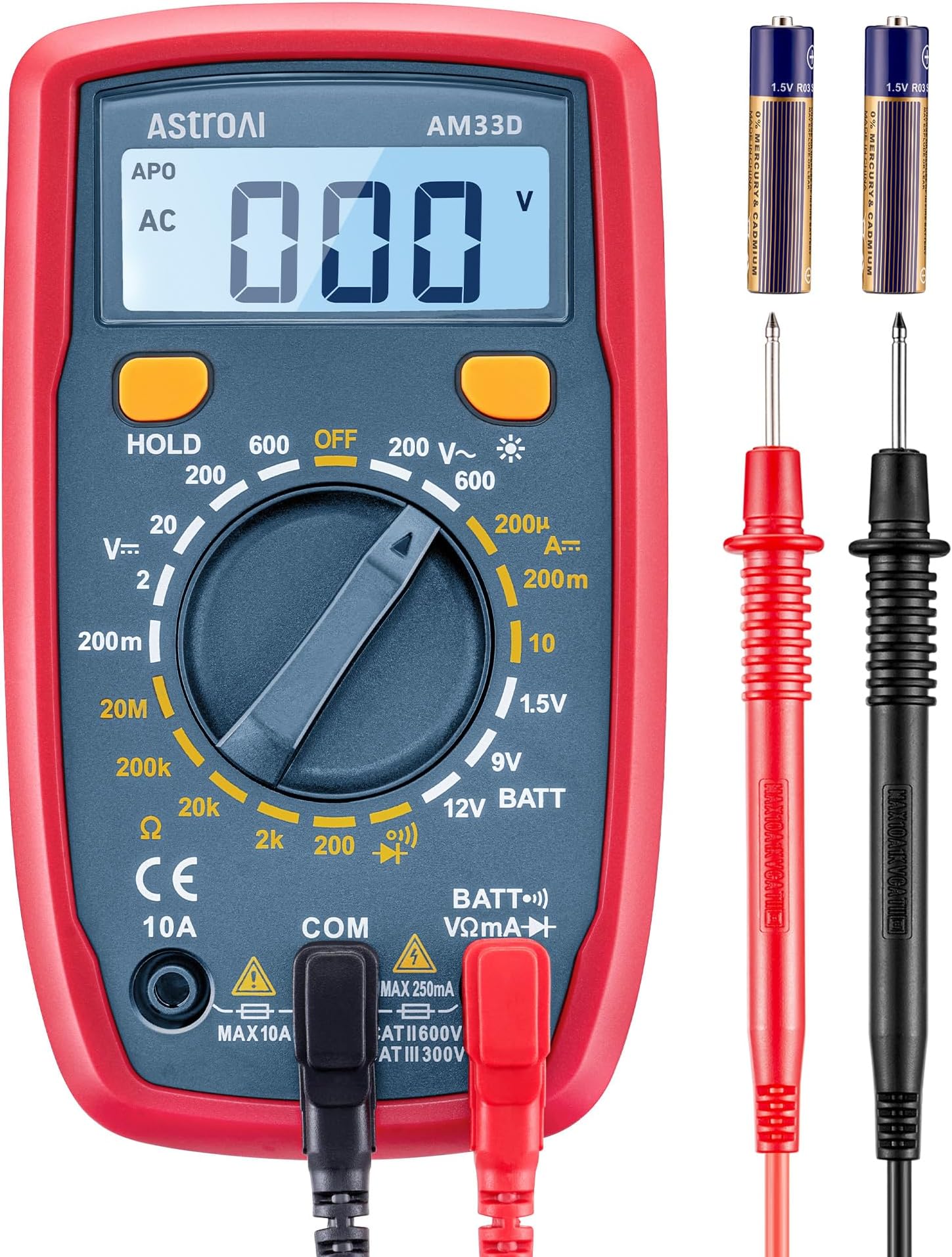 AstroAI Digital Multimeter Tester 2000 Counts with DC AC Voltmeter and Ohm Volt Amp Meter; Measures Voltage, Current, Resistance, Continuity and Diode, Blue