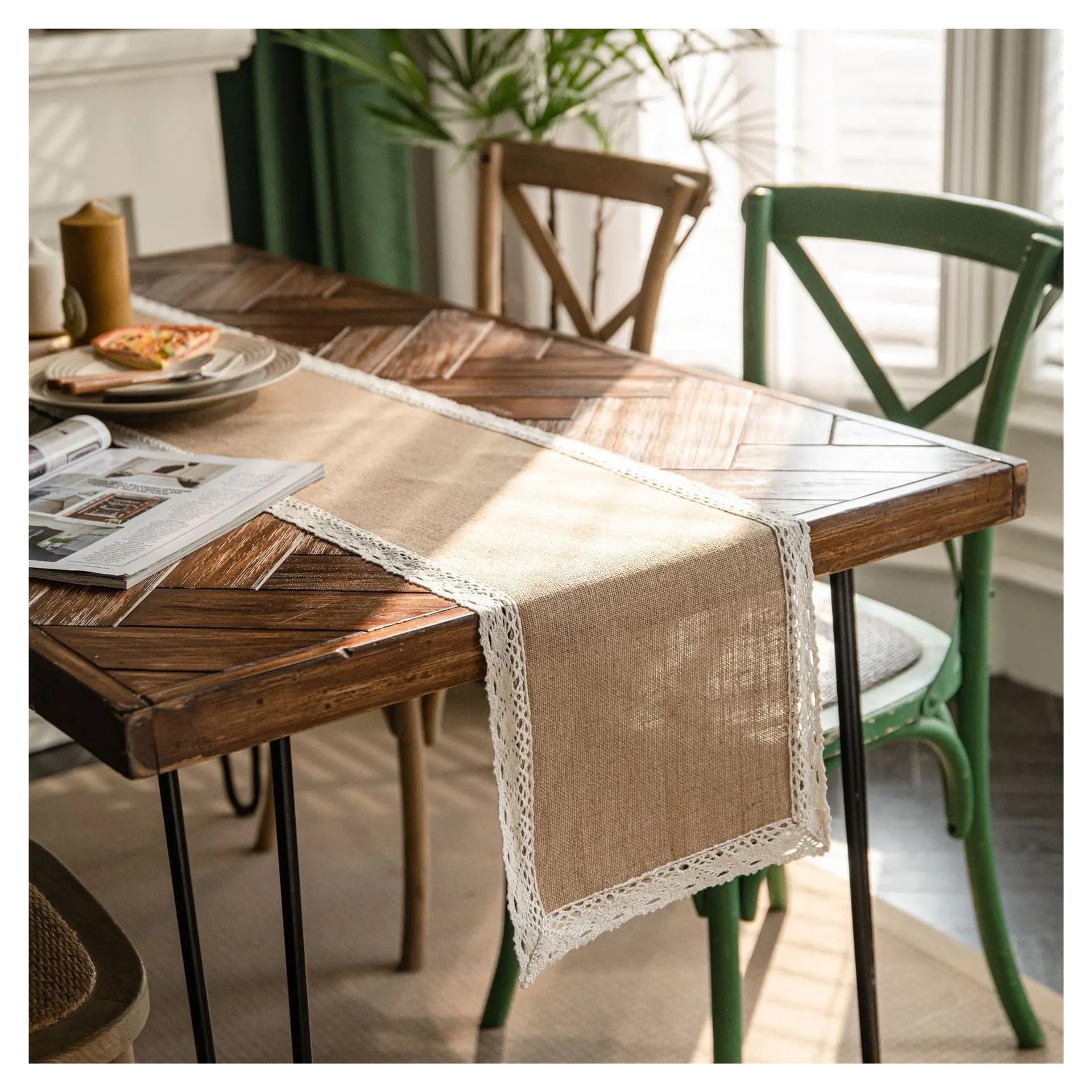 Table Runner Table Runners Farmhouse Rustic Natural Jute Lace Vintage Country Wedding Birthday Decoration(Style3,30x275cm)