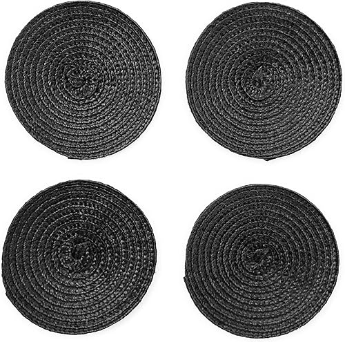 Juego de 4 posavasos de plástico de polipropileno tejido trenzado redondo (negro)