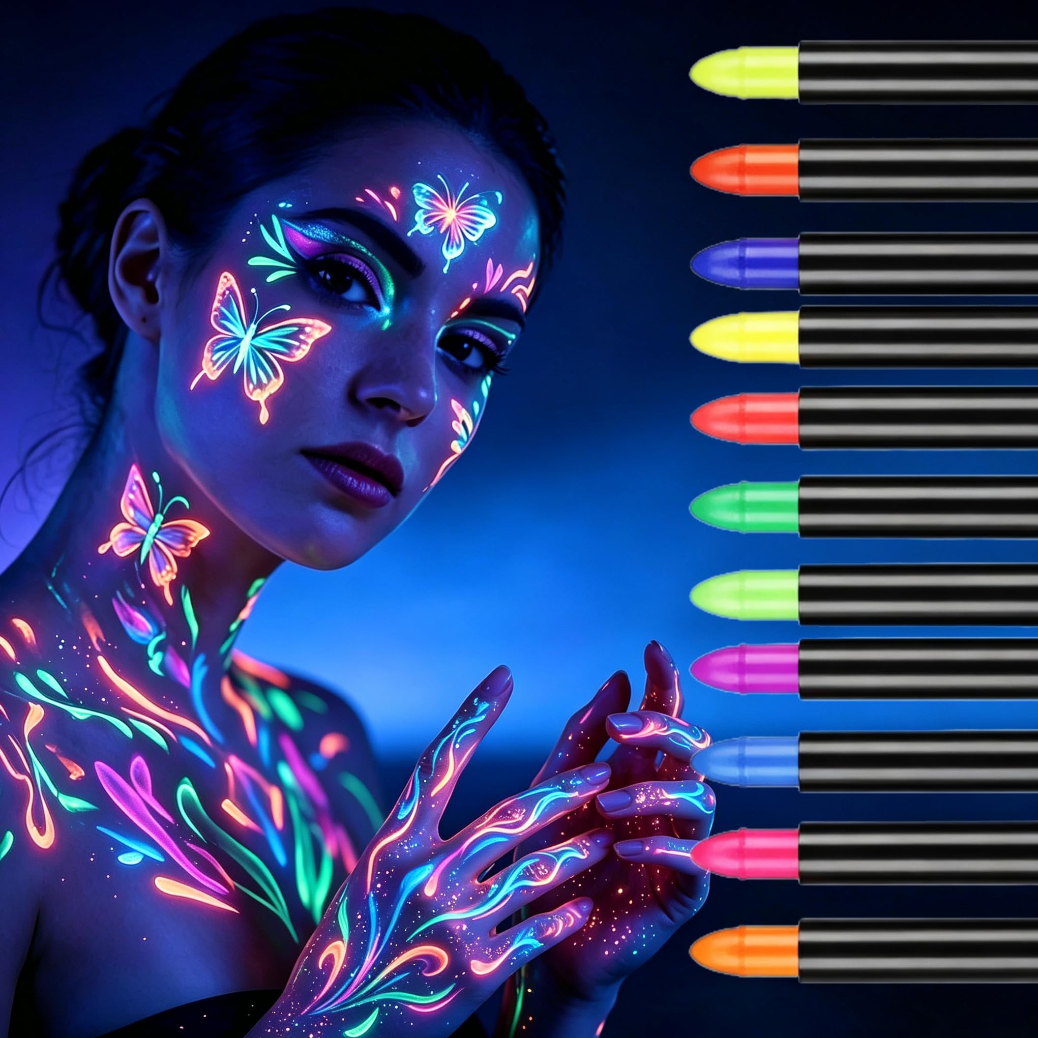 12 PCS Glow Face Paint, UV Face Body Paint Makeup For Neon Party