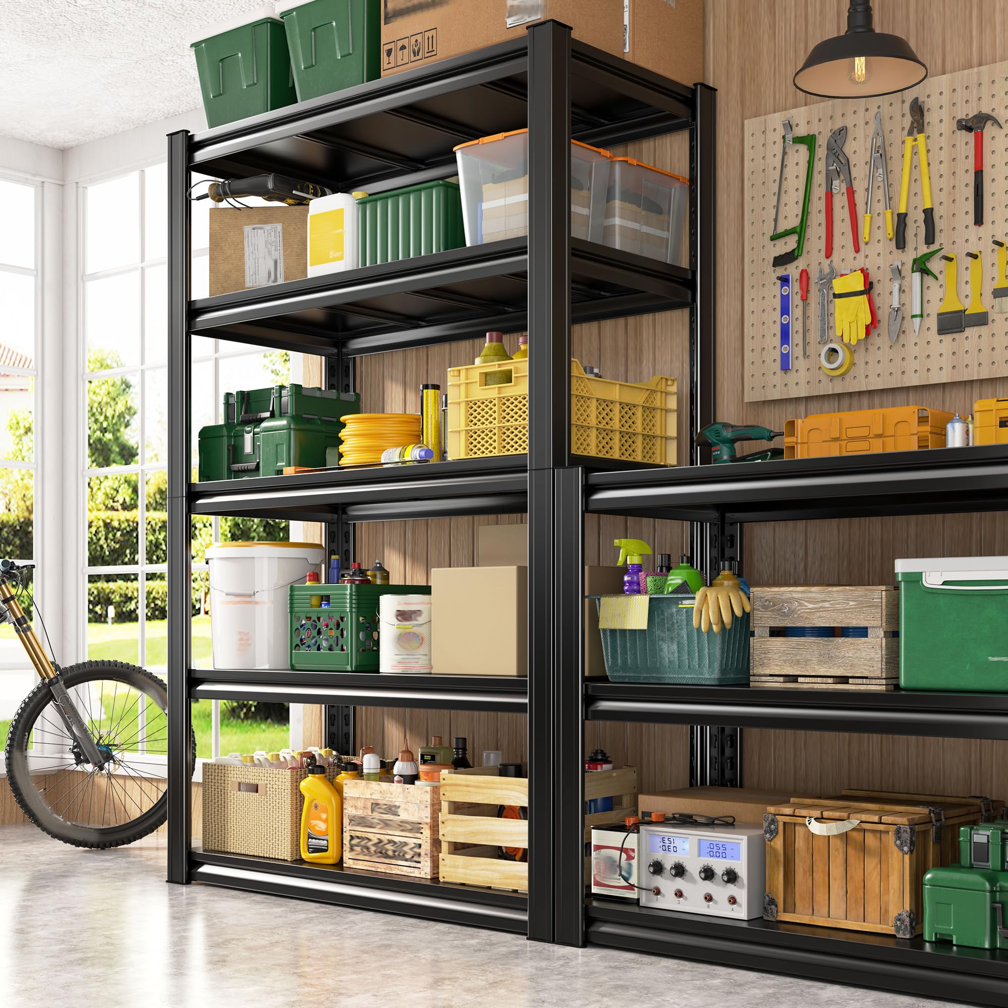 Condition photo showing New/Like New for raybee storage shelves garage shelving heavy duty,5-tier adjustable garage shelves,metal shelving for garage,basement, warehouse,pantry, 72" h x 31.5" w x 16.5" d?black