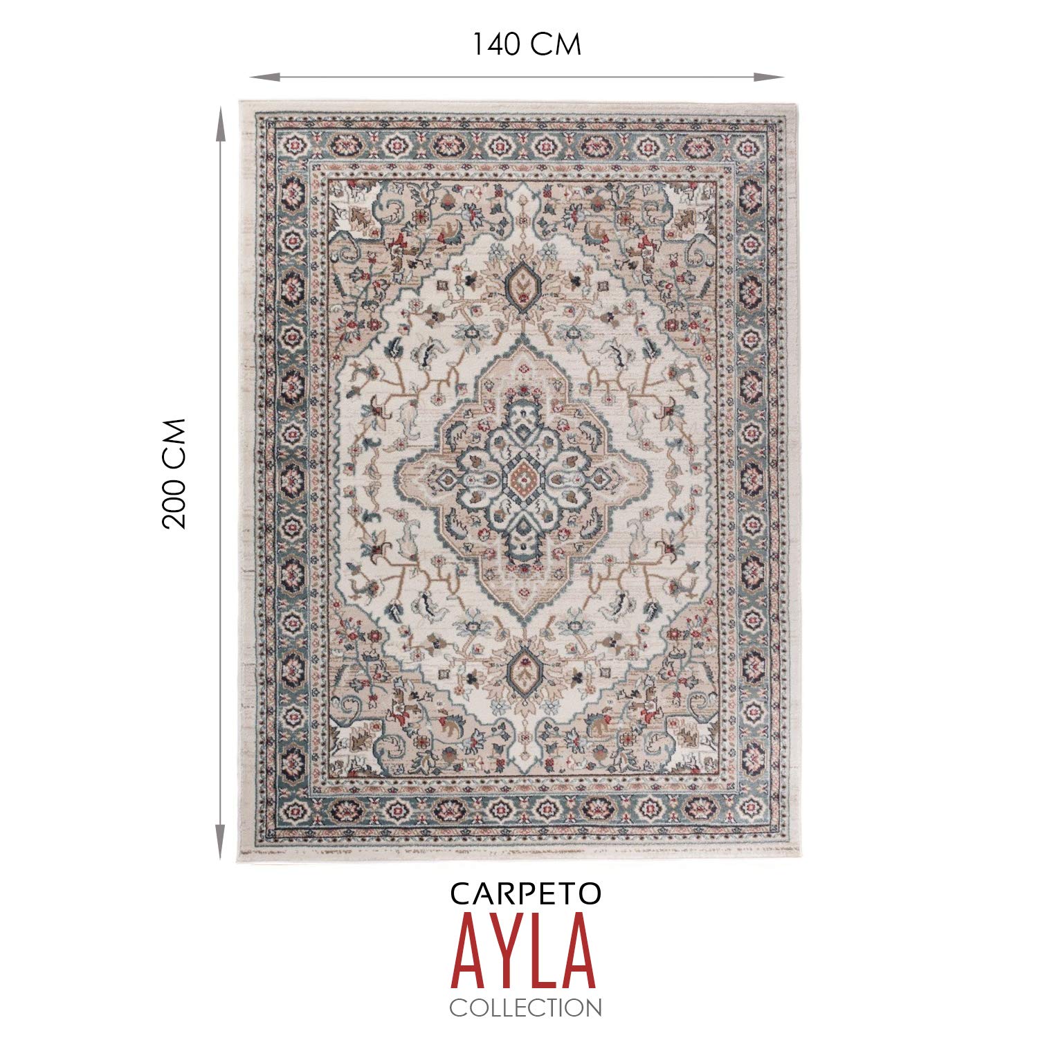 Mazovia Traditioneller Orientalischer Teppich - Weicher Teppich für Wohnzimmer Schlafzimmer Esszimmer - ÖKO-TEX Zertifiziert - AYLA - 140 x 200 cm - Creme