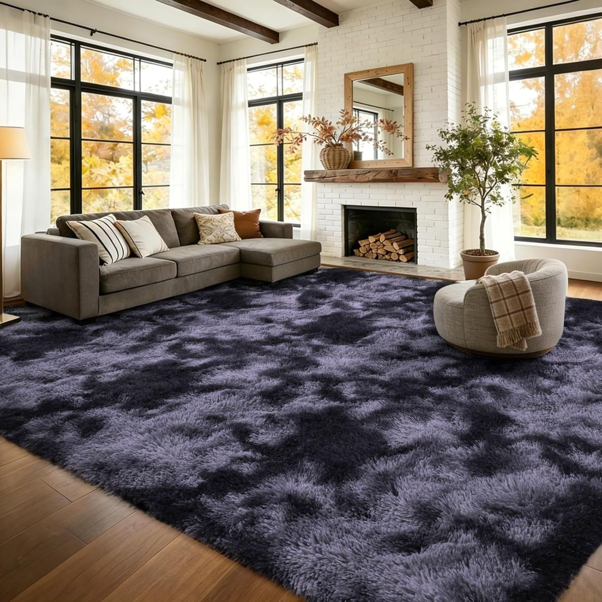 INSPIRE HOMEWARE Rugs Living Room Large 200x290 cm Soft Fluffy Tie Dye Grey Area Rugs for Bedroom Non Shedding Modern High Pile Carpet for Lounge Fluffy Nursery Rug for Kids Room — image 1