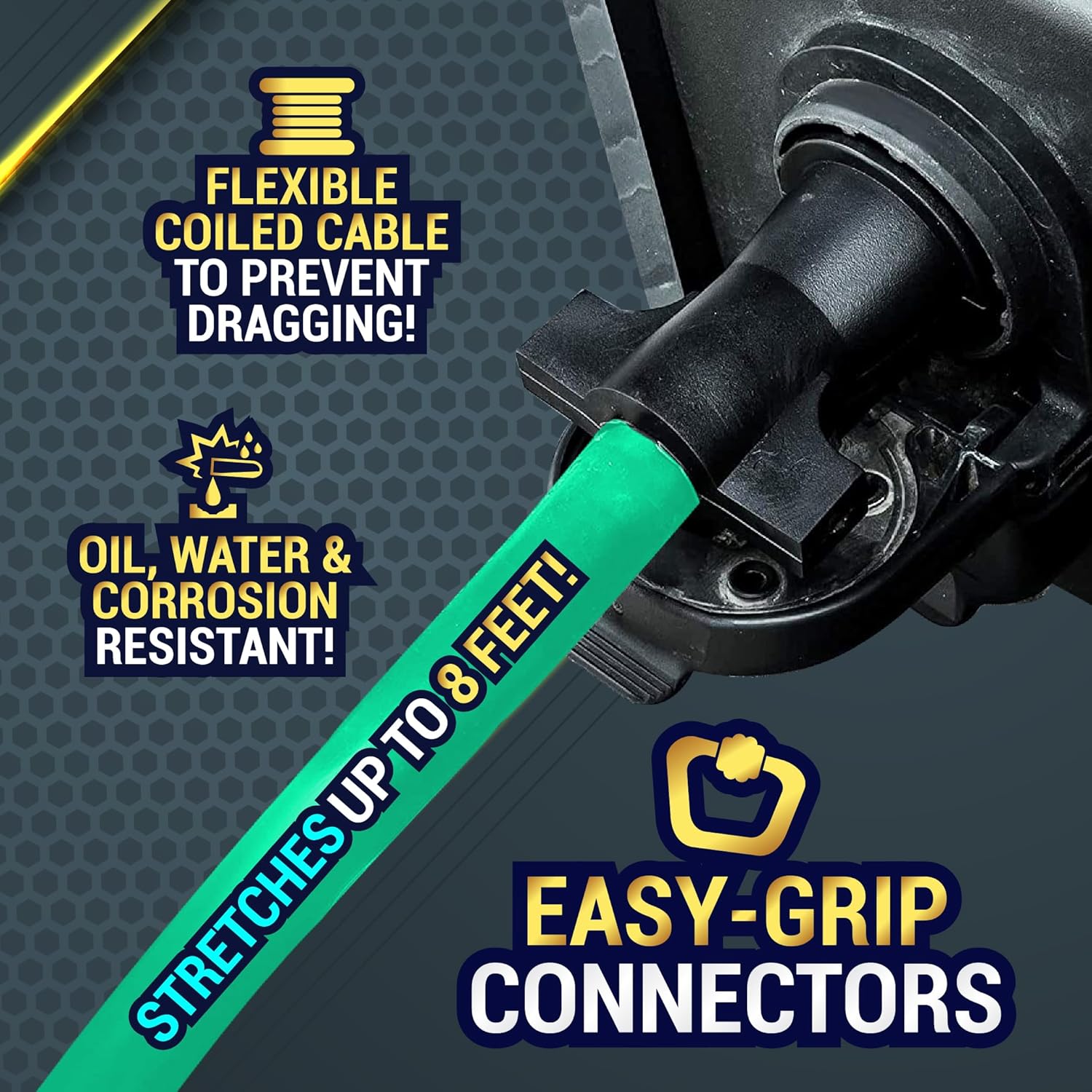 LATCH.IT 7 Pin to 6 Pin Trailer Adapter V2.0 | Weatherproof 7 pins to 6 pin Trailer Cable | Wire Stretches up to 8-feet! | 6 Pins to 7 Pin Trailer Adapter | Perfect Solution for Your Towing Rig