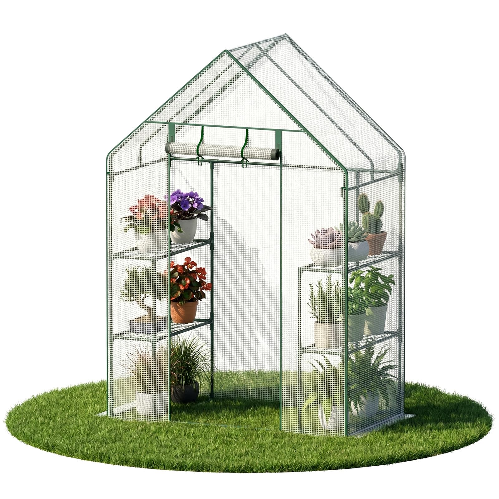 Soontrans Serra da Giardino, Dotato di Film in Rete PE e di 4 Ripiani a Griglia, Serra Antivento e Antipioggia, 143 × 73 × 195 CM, Bianco