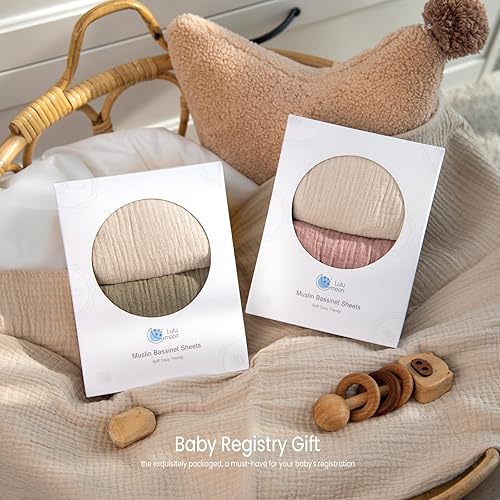 Miniatura 6 de lulumoon Sábanas de muselina para moisés para bebé: sábanas ajustables suaves para moisés de cabecera para niños y niñas Oliva y Crema,Marrón y
