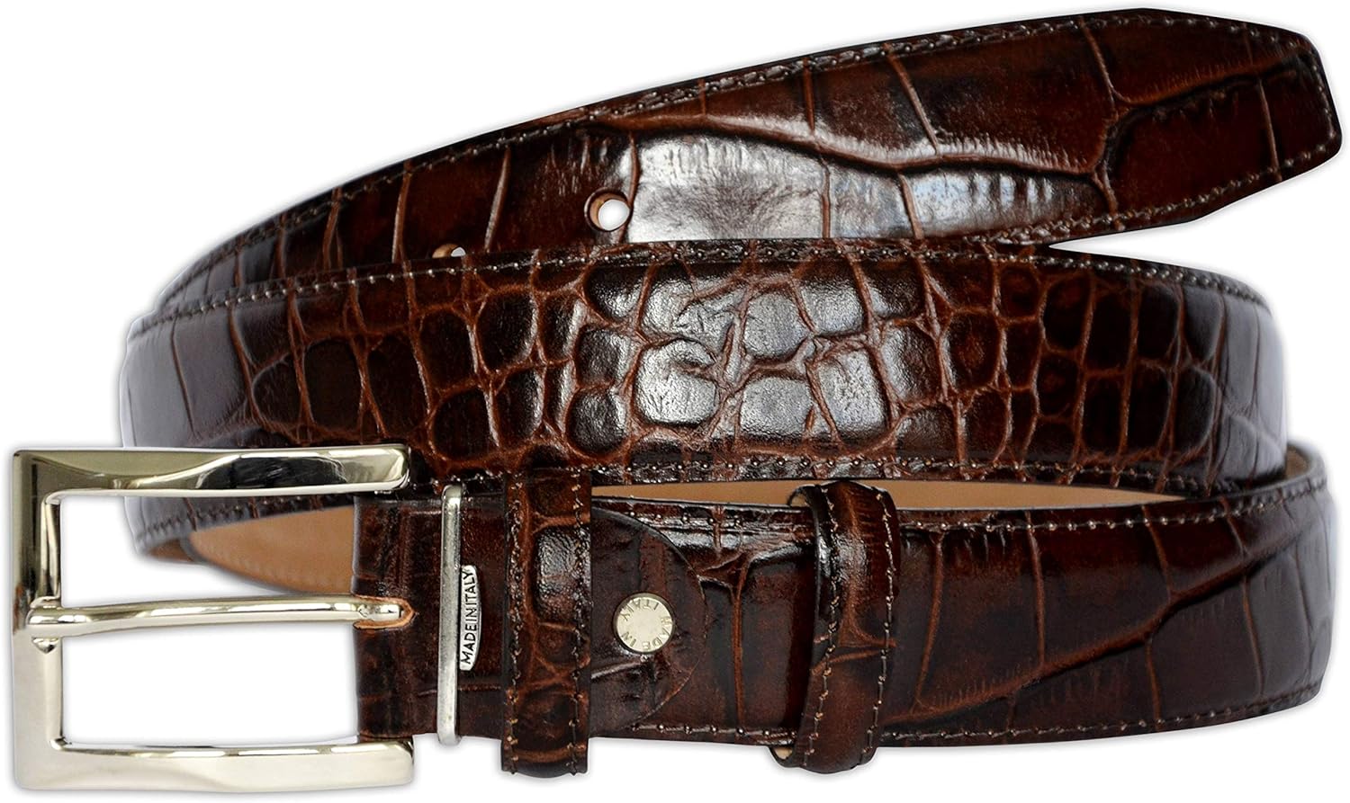 PASQUALE CUTARELLI Mens Crocodile Pattern Italian Leather Belt