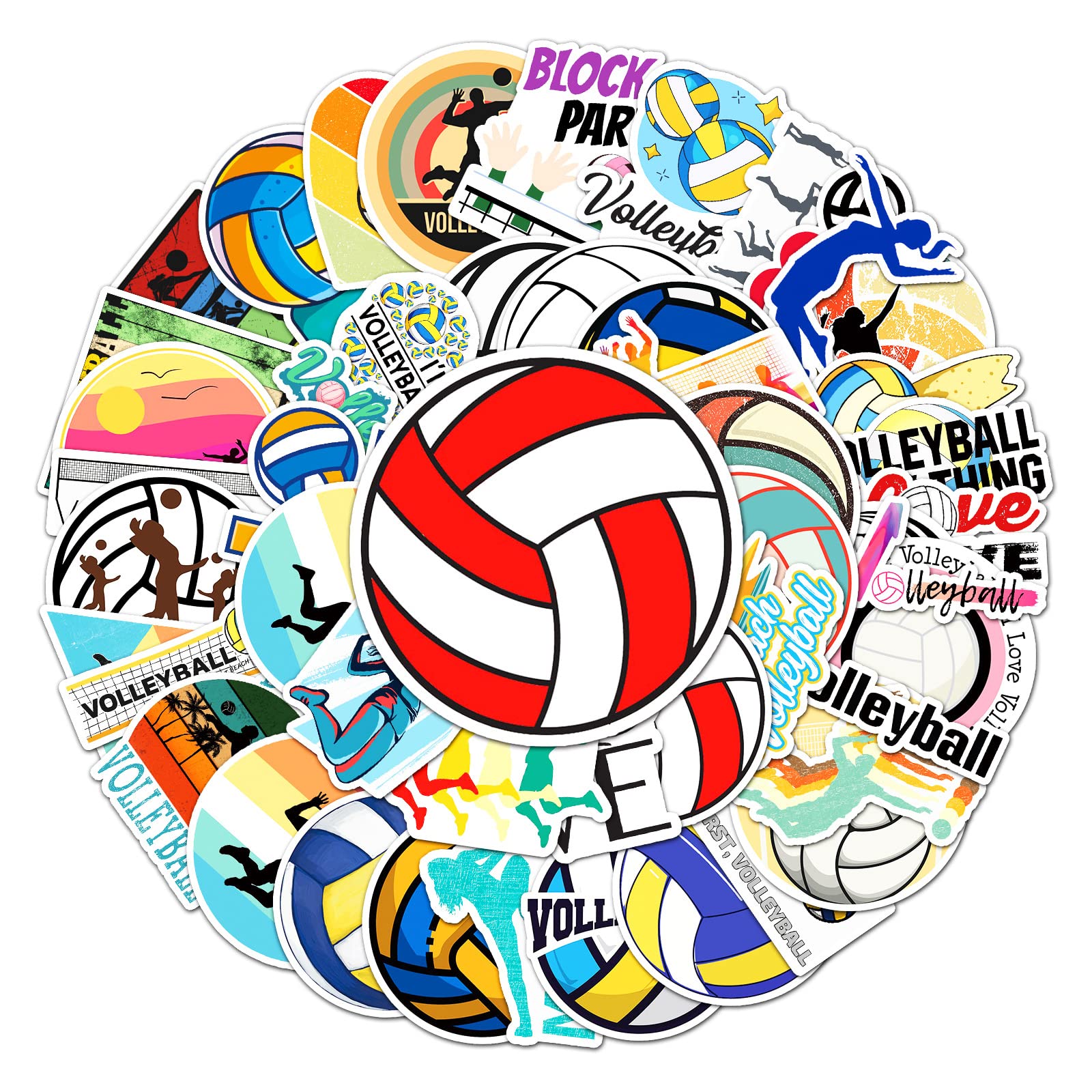 50Pcs Volleyball Stickers Laptop Car Scrapbook Phone Skateboard Suitcase Luggage Bike Ball Stickers Vinyl Waterproof Aesthetic Personalised Stickers for Teens Boys Girls Adults Children
