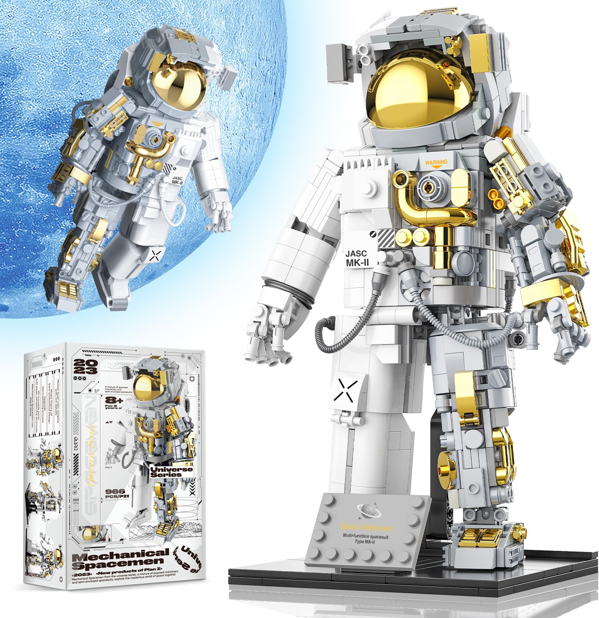 Space Astronaut Building Set, Astronaut Building Block Set for Boy 8-12, Flexible Space Explorer Toy with Display Stand, Cool Spaceman Building Set for Adults