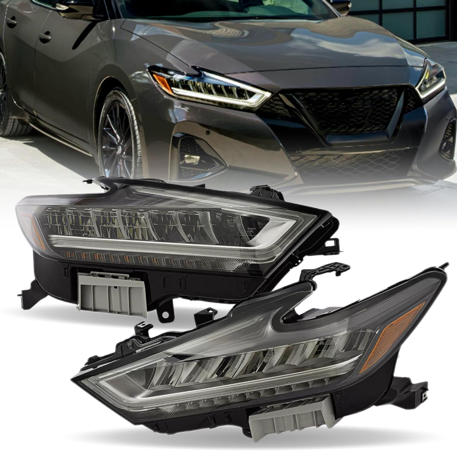 XIJIE - Headlights Assembly Replacement Fit for 2019 2020 2021 Nissan Maxima LED w/Bulbs Headlights Headlamp Driver's Left Side and Passenger's Right Side Black Housing Clear Lens (Left+Right)
