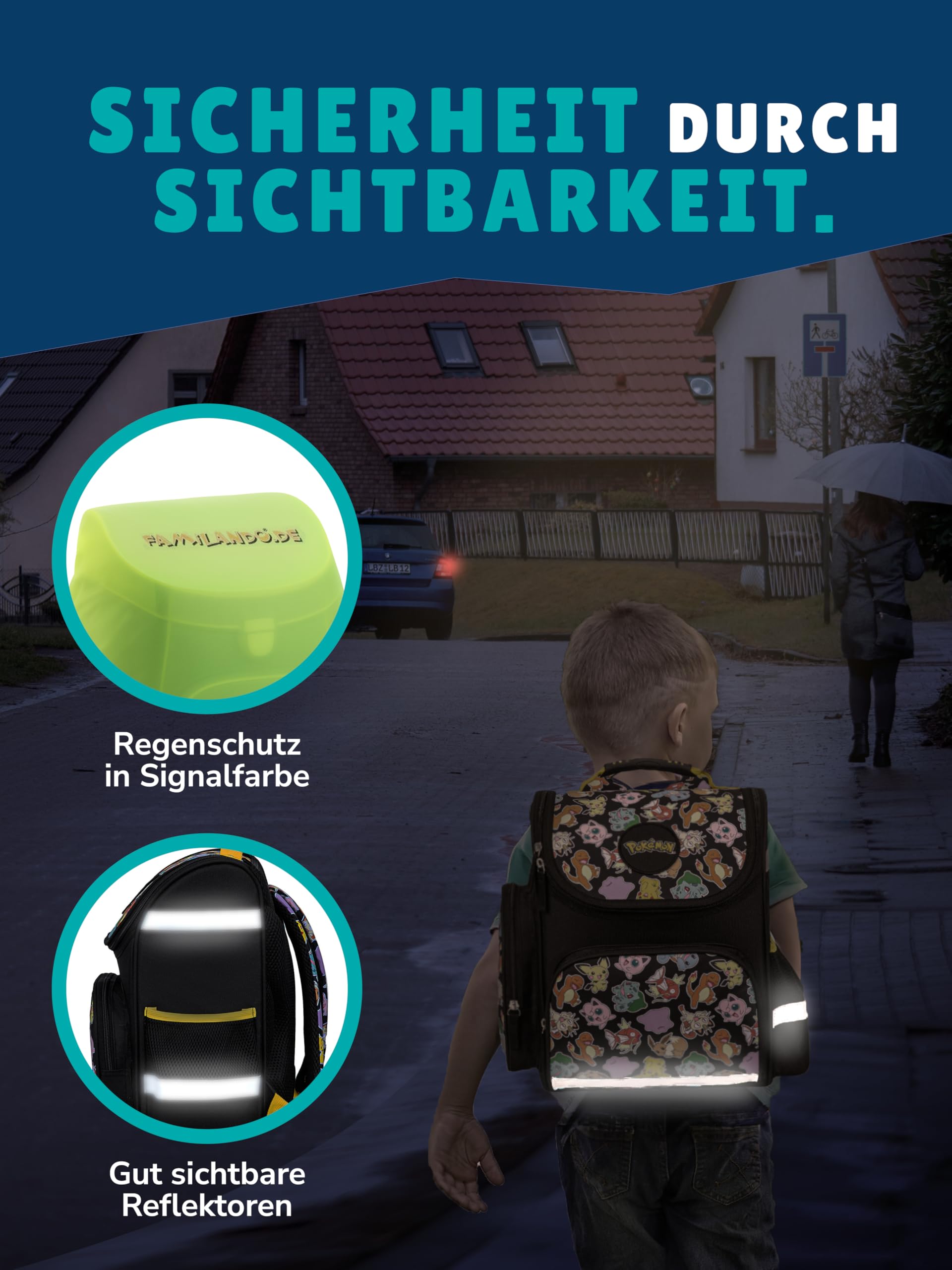 Familando Pokémon tornister szkolny 1. klasa · ergonomiczny tornister dla chłopców i dziewczynek · Tornister szkolny Pokemon z motywem Pikachu w zestawie, wielokolorowa, 9-częściowy zestaw obiadowy i