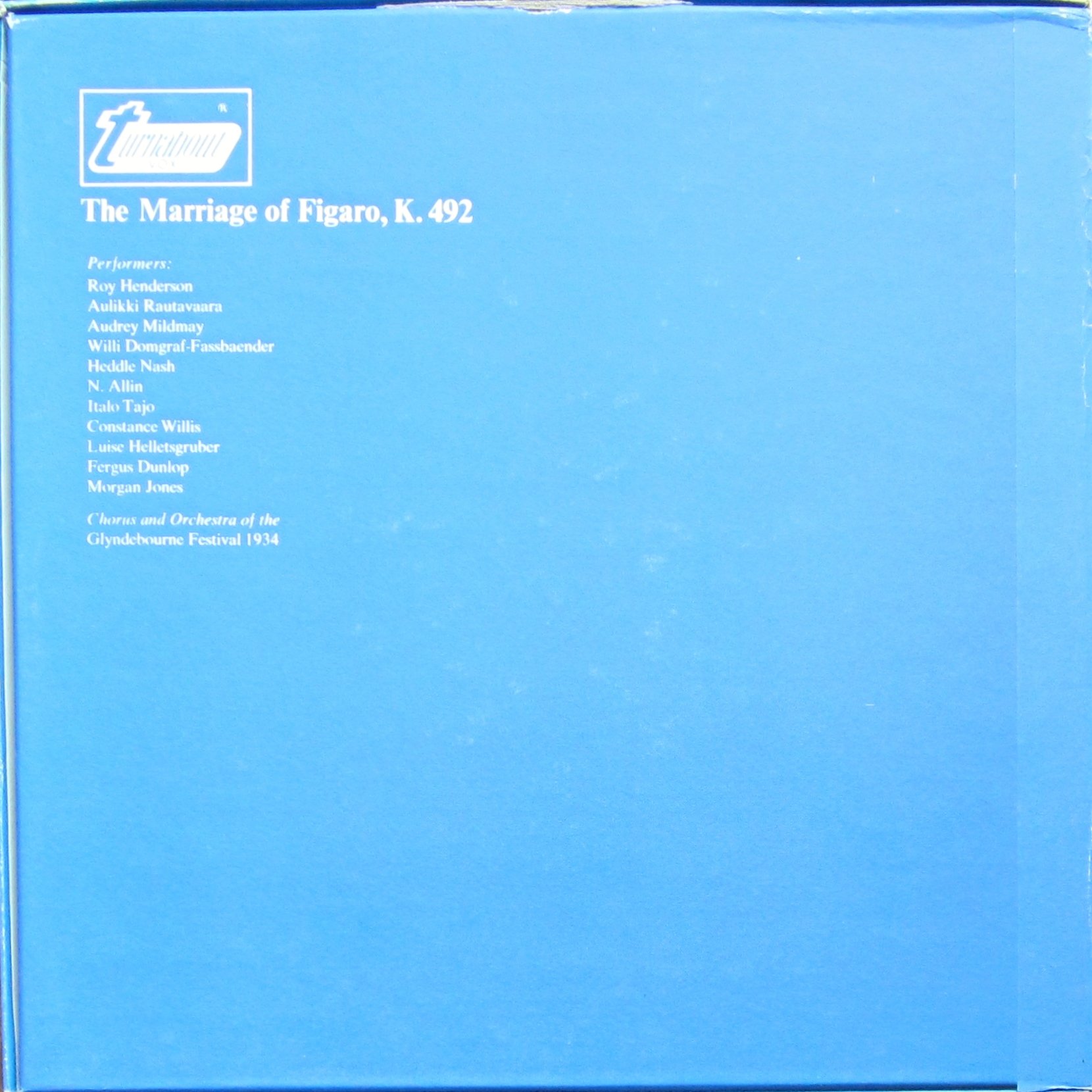 Fritz Busch Conducts Mozart, The Marriage of Figaro, Vinyl LP 3 Record Boxed Set