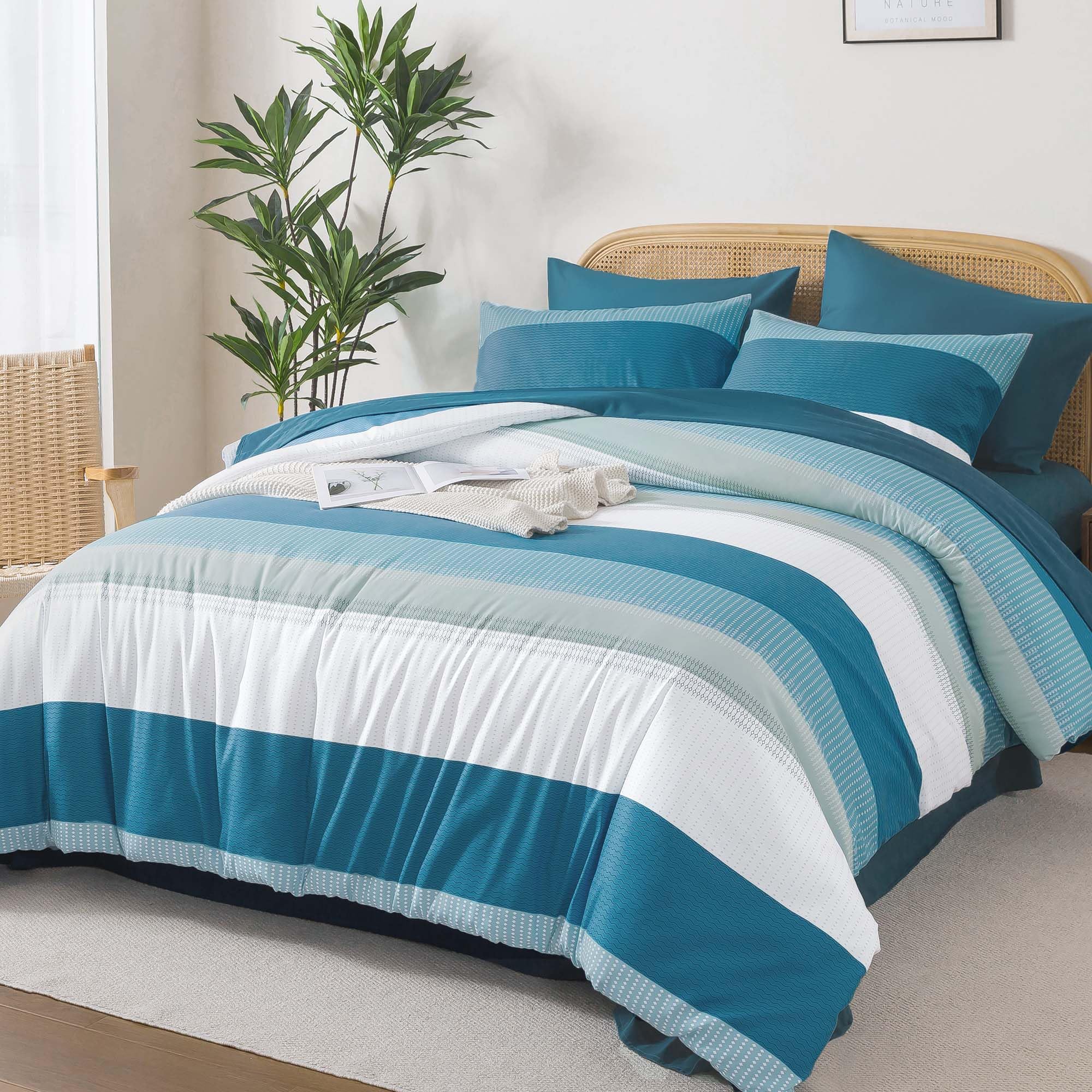 Andency Queen Comforter Set, Teal, 7 Pieces