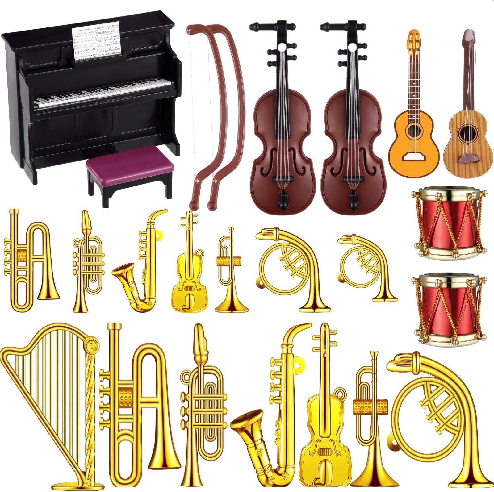 Civaner 24 Pcs Christmas Dollhouse Miniature Musical Instruments 1:12 Scale | Wide Variety, Realistic Details, Dollhouse Decor, DIY Crafts, Kids Gift