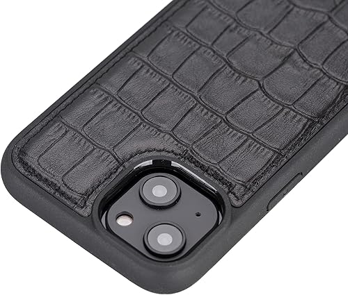 Miniatura 3 de Venito Lucca - Funda de piel compatible con iPhone 14, extra segura, con cubierta trasera acolchada (cocodrilo negro)