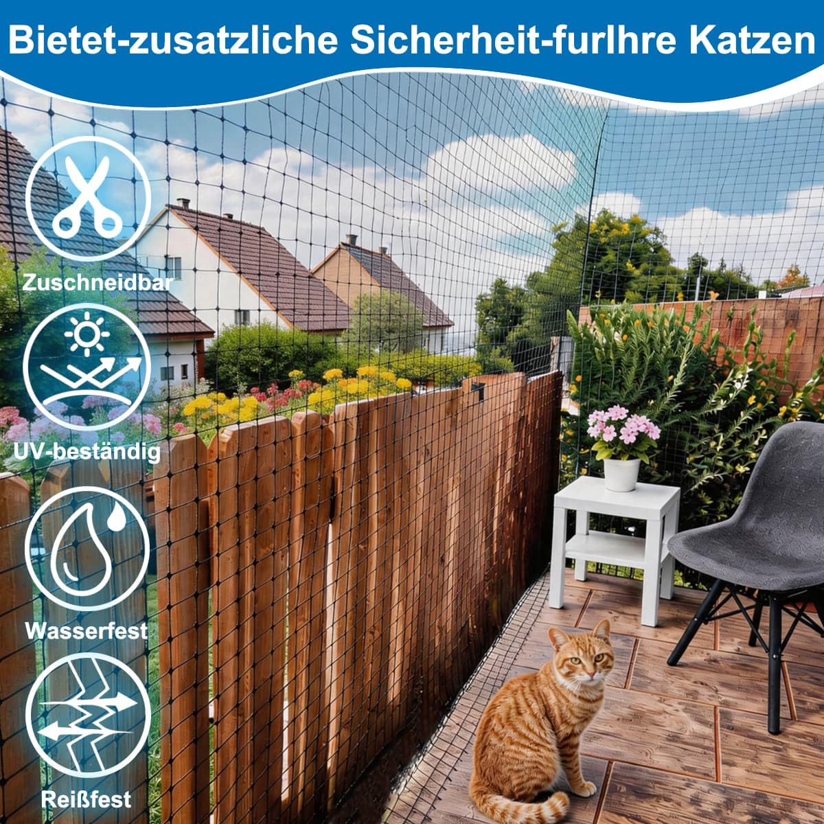 Katzennetz Für Balkon 10x3m,Katzennetz Drahtverstärkt Schwarz,Mit Montagezubehör, Uv-Beständig Langlebig, Für Balkon, Fenster, Zaun Geeignet(10x3m