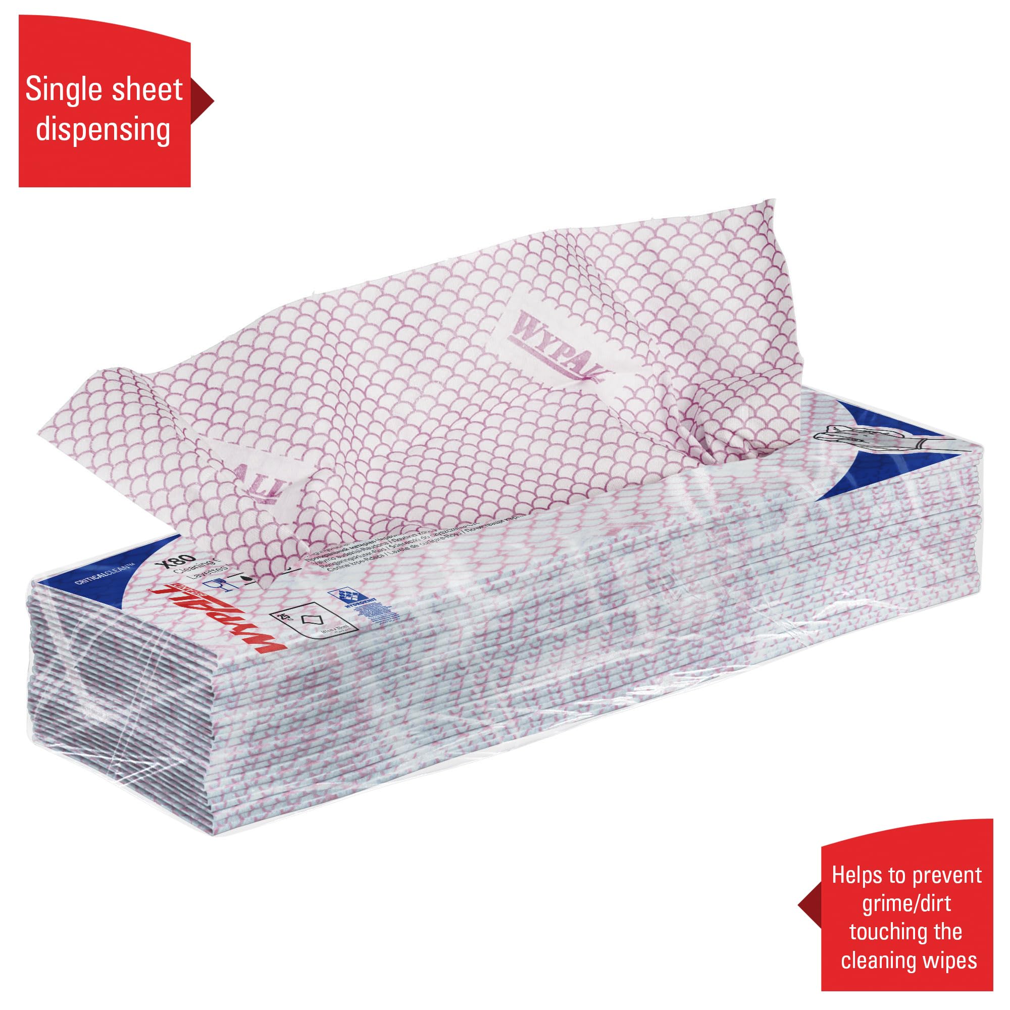 WypAll X80 Paños de limpieza codificados por colores 7568 - Paños rojos - 10 paquetes x 25 paños de limpieza de alta resistencia (250 en total)
